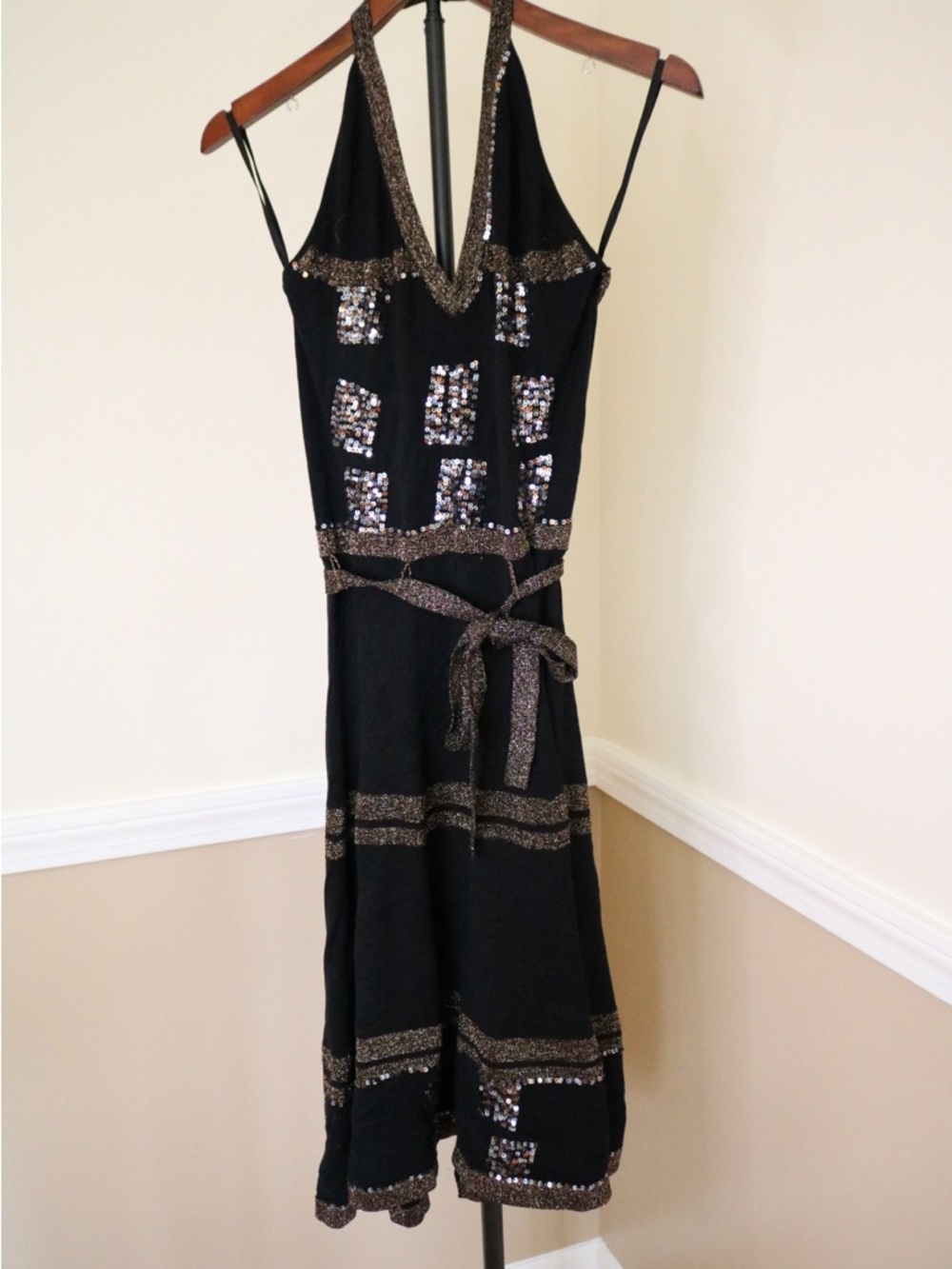 Black Sequin-Embellished Halter Dress Vintage
